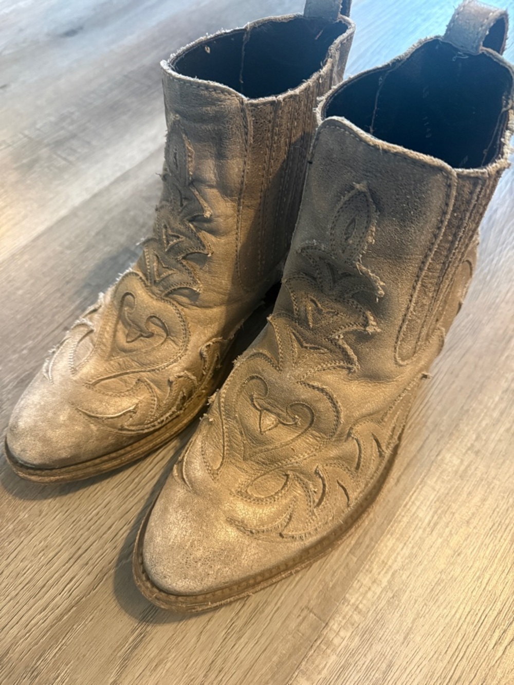 LIBERTY Black Taupe Embroidered Western Ankle Booties